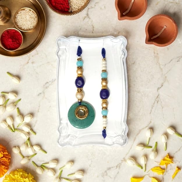 Elegant Bhaiya Bhabhi Lumba Rakhi Set with Pearl Beads | Designer Couple Rakhi for Raksha Bandhan