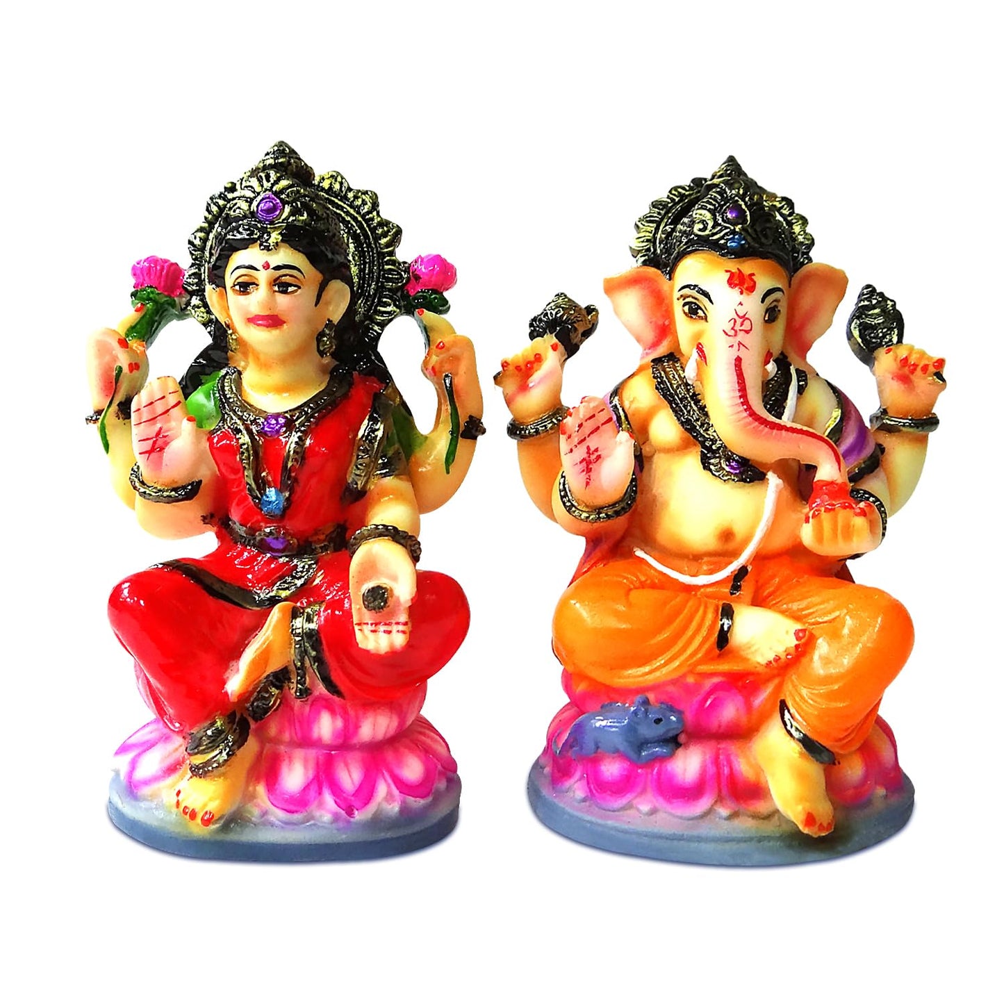 Resin Laxmi Ganesh Idol Sitting on Lotus for Home Decor, Diwali Pooja, Office Table, Car Dashboard, Gift Item – Divine Decorative Murti