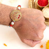 Premium Peacock Designer Rakhi with Pearl & Multicolor Beads for Brother By Upharkaro