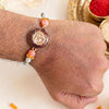Premium Om Designer Rakhi with Pearl & Peach Beads for Brother | Auspicious Rakhi By Upharkaro