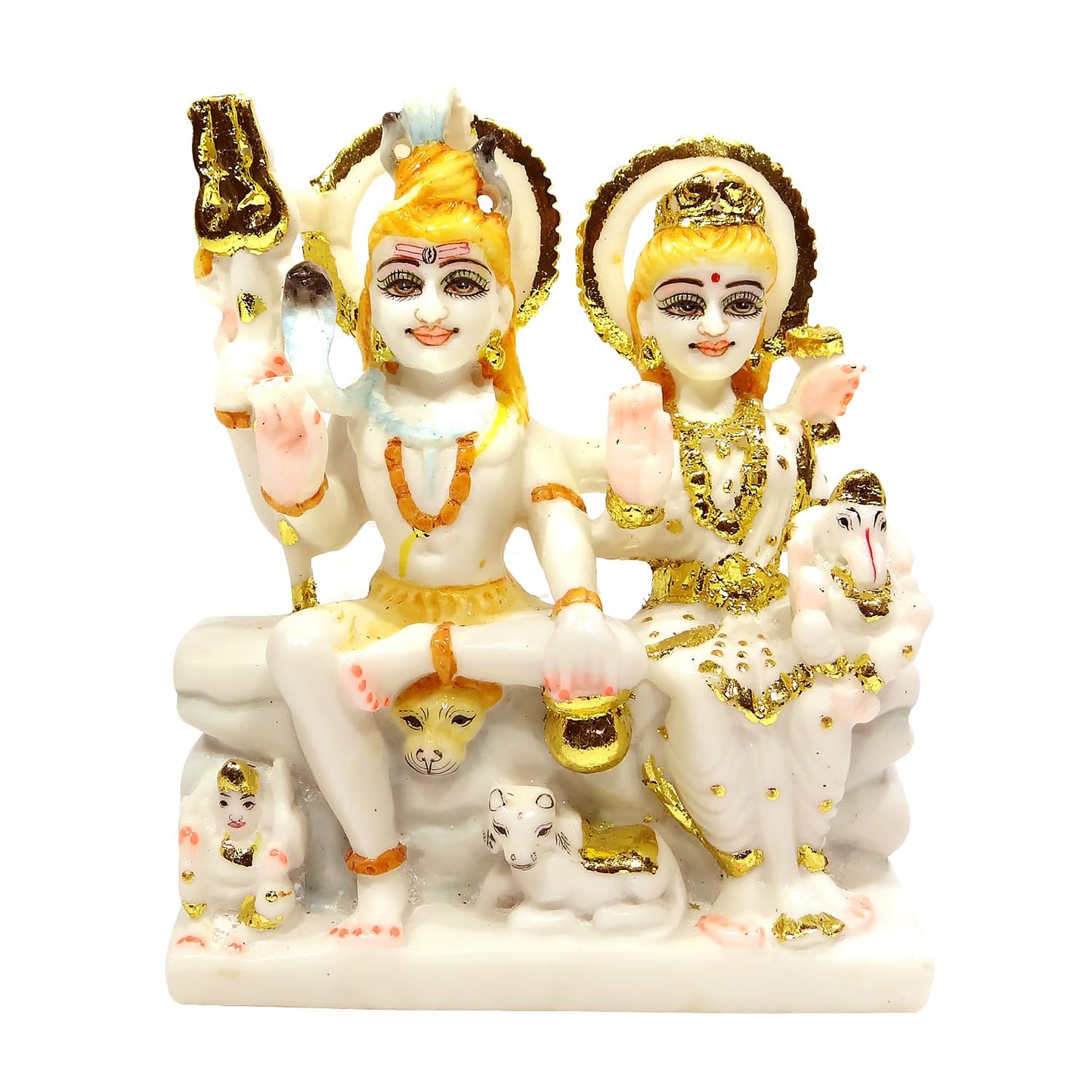 Marble Dust Lord Shiv Parivar Idol (6 Inch) – Handcrafted Shiv Parvati Murti for Home Temple & Spiritual Décor