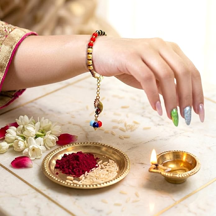 Vibrant Peacock Charm Bracelet-Style Lumba Rakhi