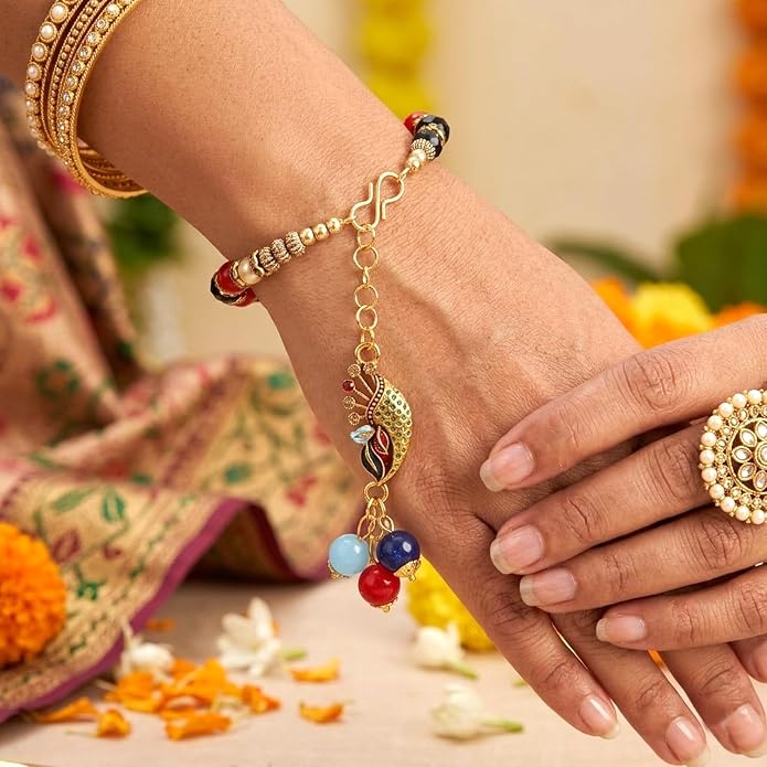 Vibrant Peacock Charm Bracelet-Style Lumba Rakhi