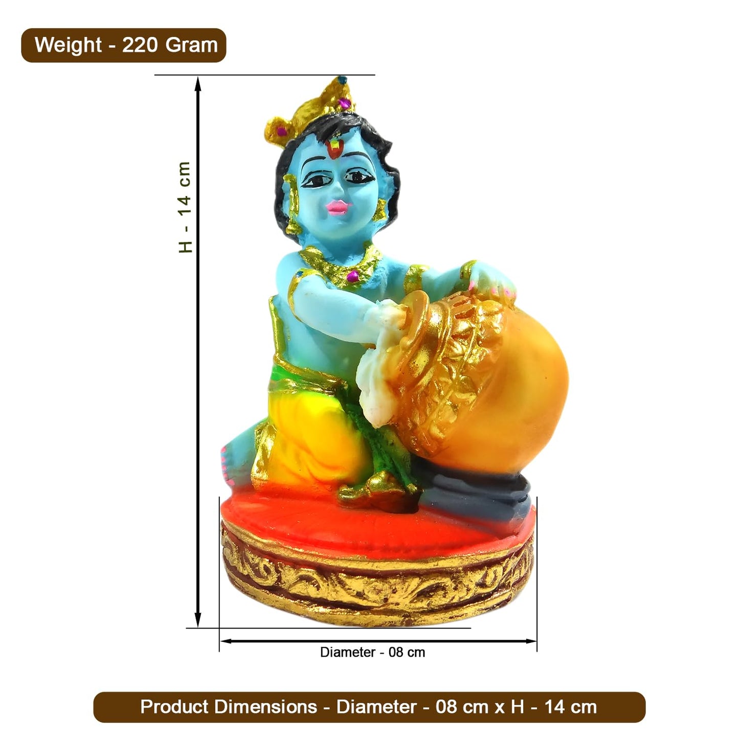 Makhan Chor Bal Krishna Idol/Statue in Resin | Hindu God Krishna Murti for Home Temple, Pooja, Car Dashboard Decor | Auspicious Religious Idol & Ideal Gift (Height 6 Inch)