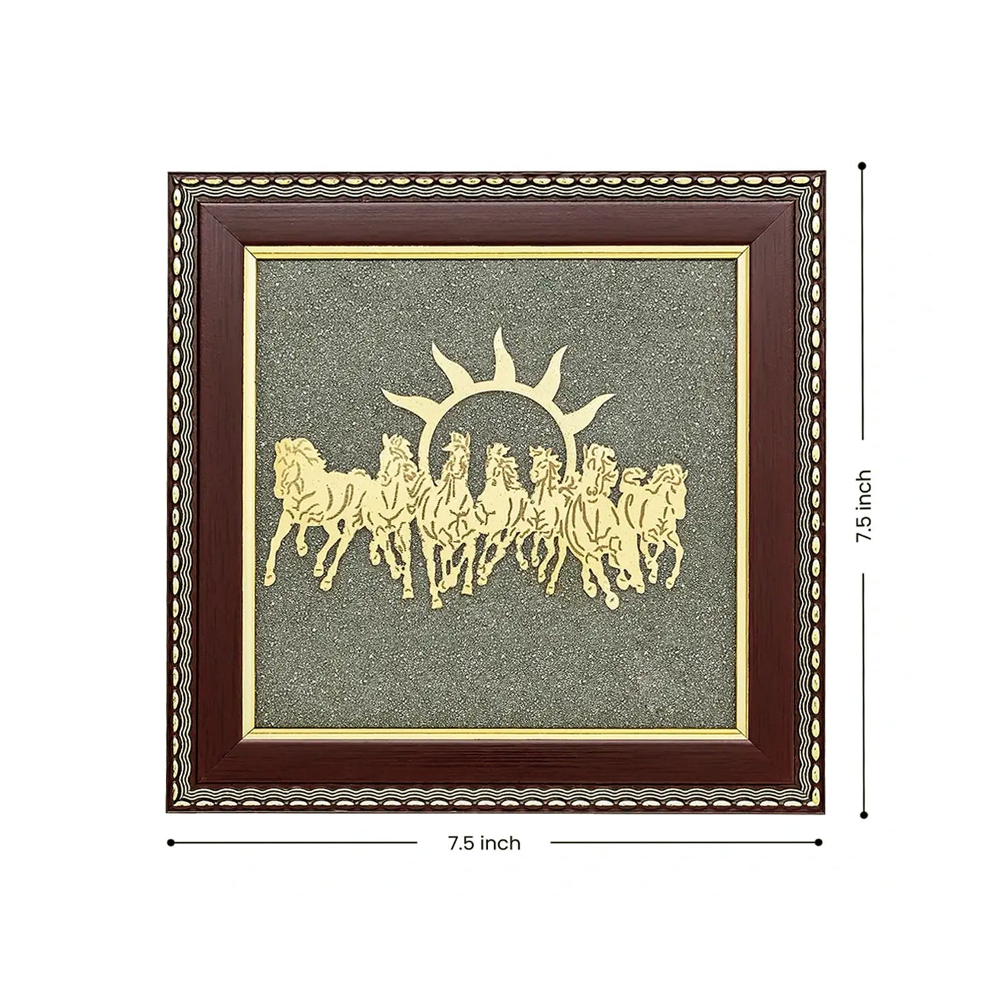 Upharkaro Golden 7 Horses with Sun Natural Raw Pyrite Frame for Vastu, Wealth, Prosperity, Success & Positive Energy | Wall Hanging Decor for Home & Office (7.5 x 7.5 Inch)