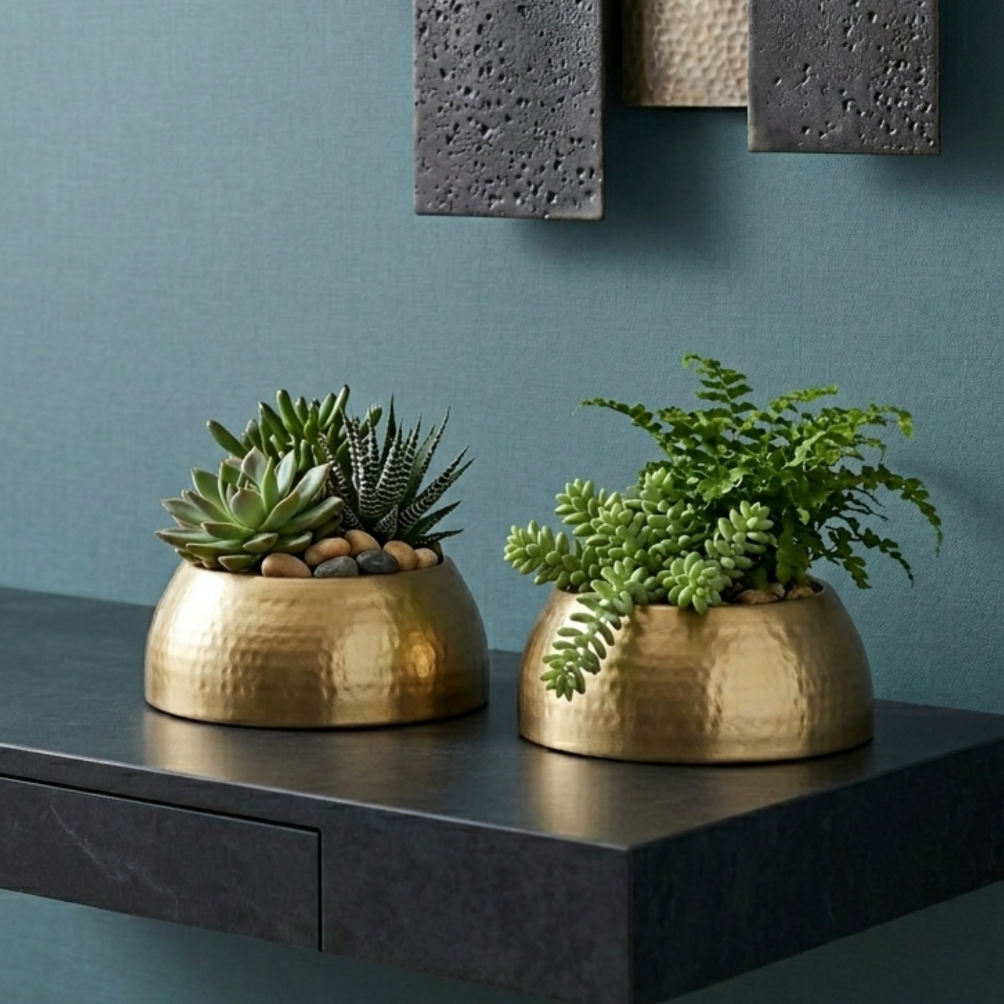 Modern Gold Finish Indoor Plant Pots Set of 2 | Decorative Metal Succulent Planters for Home & Office Decor