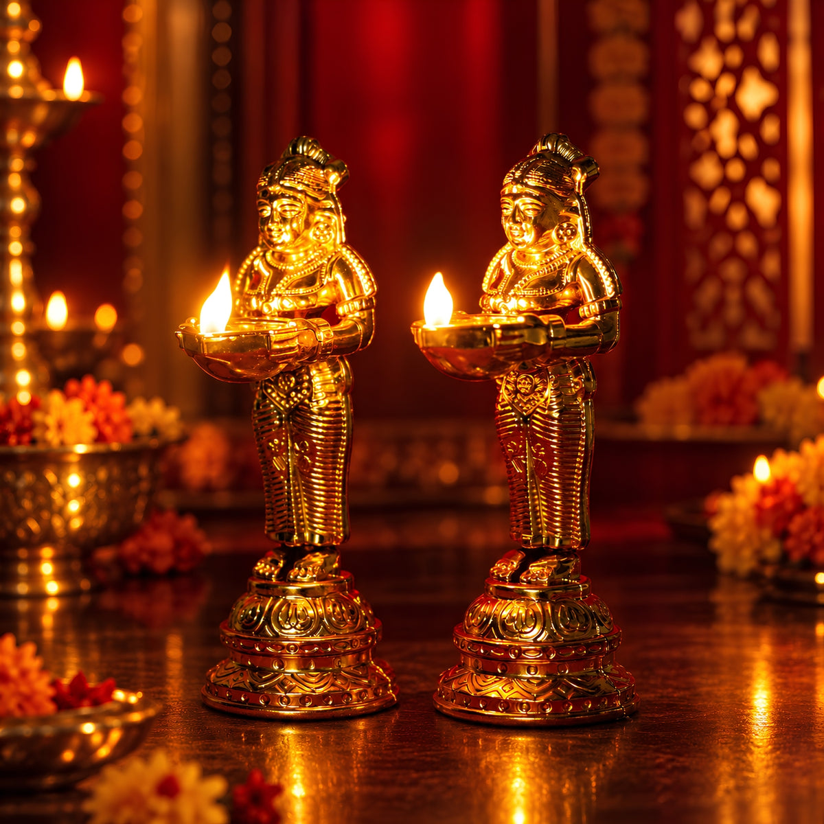 Decorative Golden Statue Welcome Lady Water Sensor Diya By Upharkaro