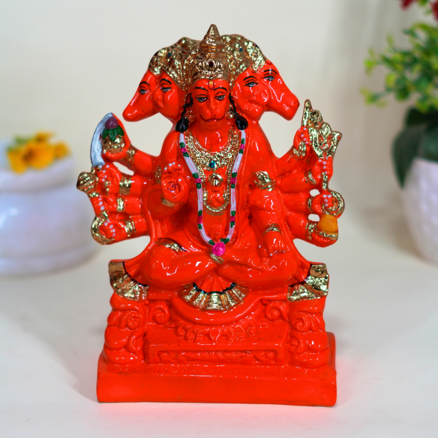 Upharkaro Divine Resin Panchmukhi Hanuman Idol for Home & Office | Powerful Protection Statue 9 inches (Red)