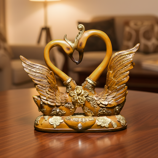 Upharkaro Decorative Swan Couple Showpiece with Heart Shape Design | Resin Love Birds Statue for Home Décor, Living Room & Gift | 27 cm
