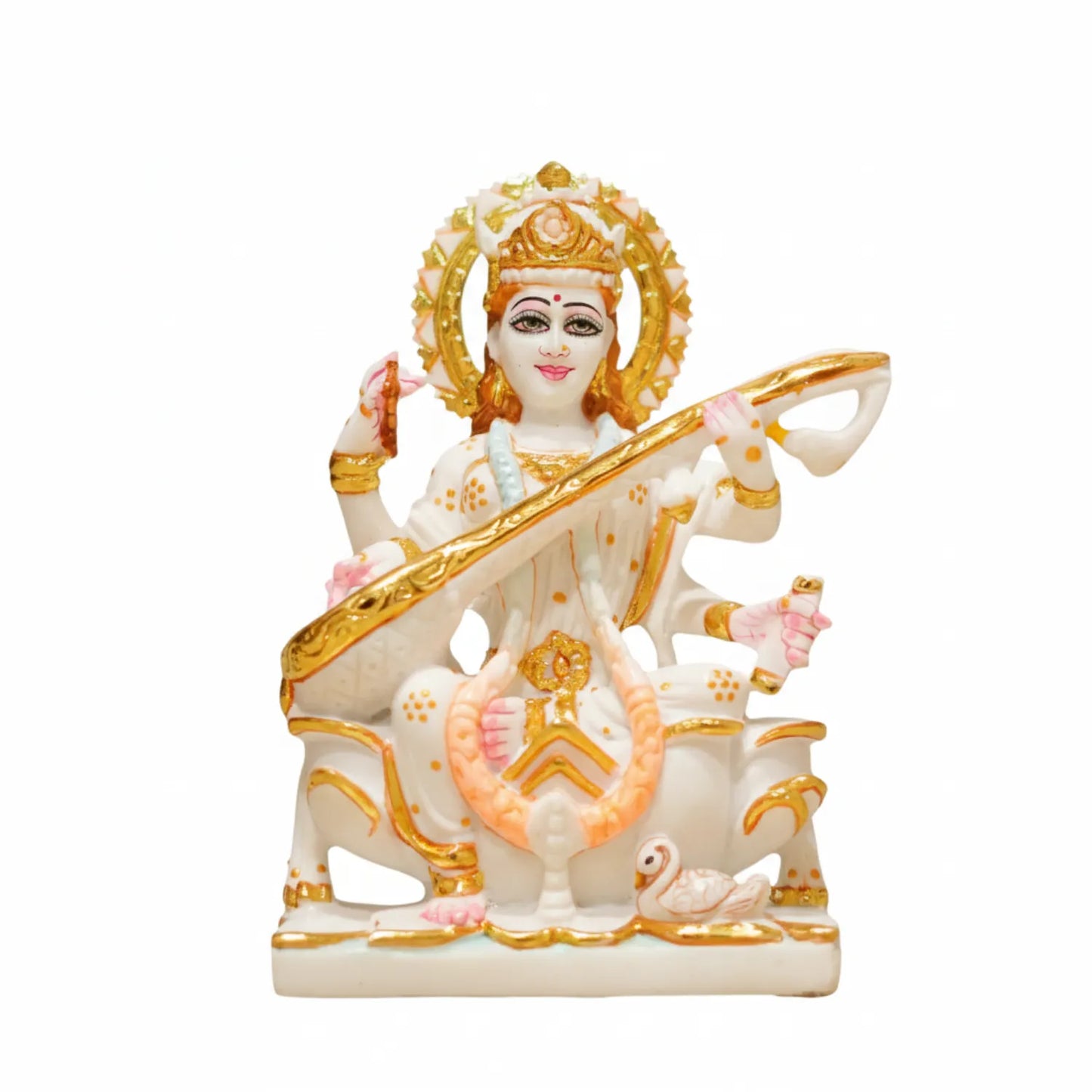 Marble Dust Maa Saraswati Murti– 9 Inch | Veena-Playing Idol for Study Room, Mandir & Education Blessing Statue By Upharkaro