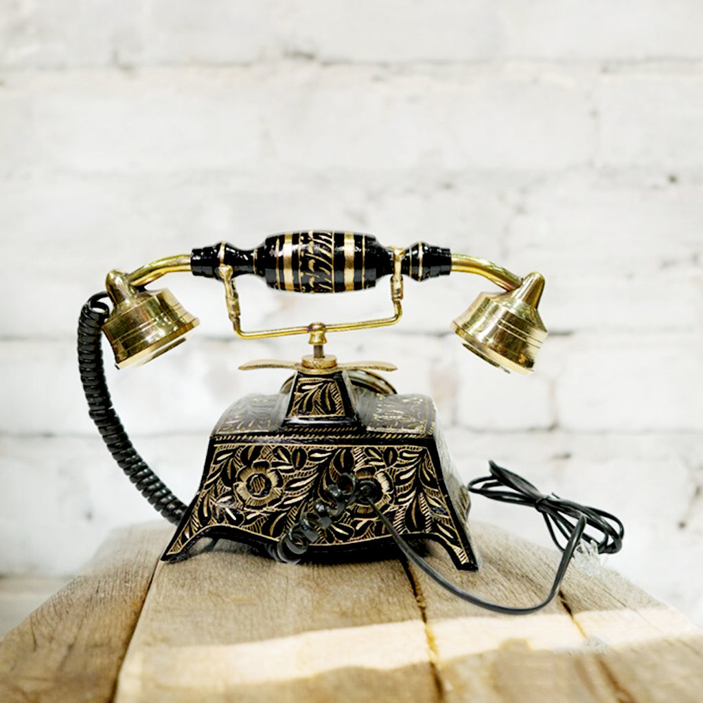 Brass Vintage Black Antique Telephone Working Rotary dial By Upharkaro