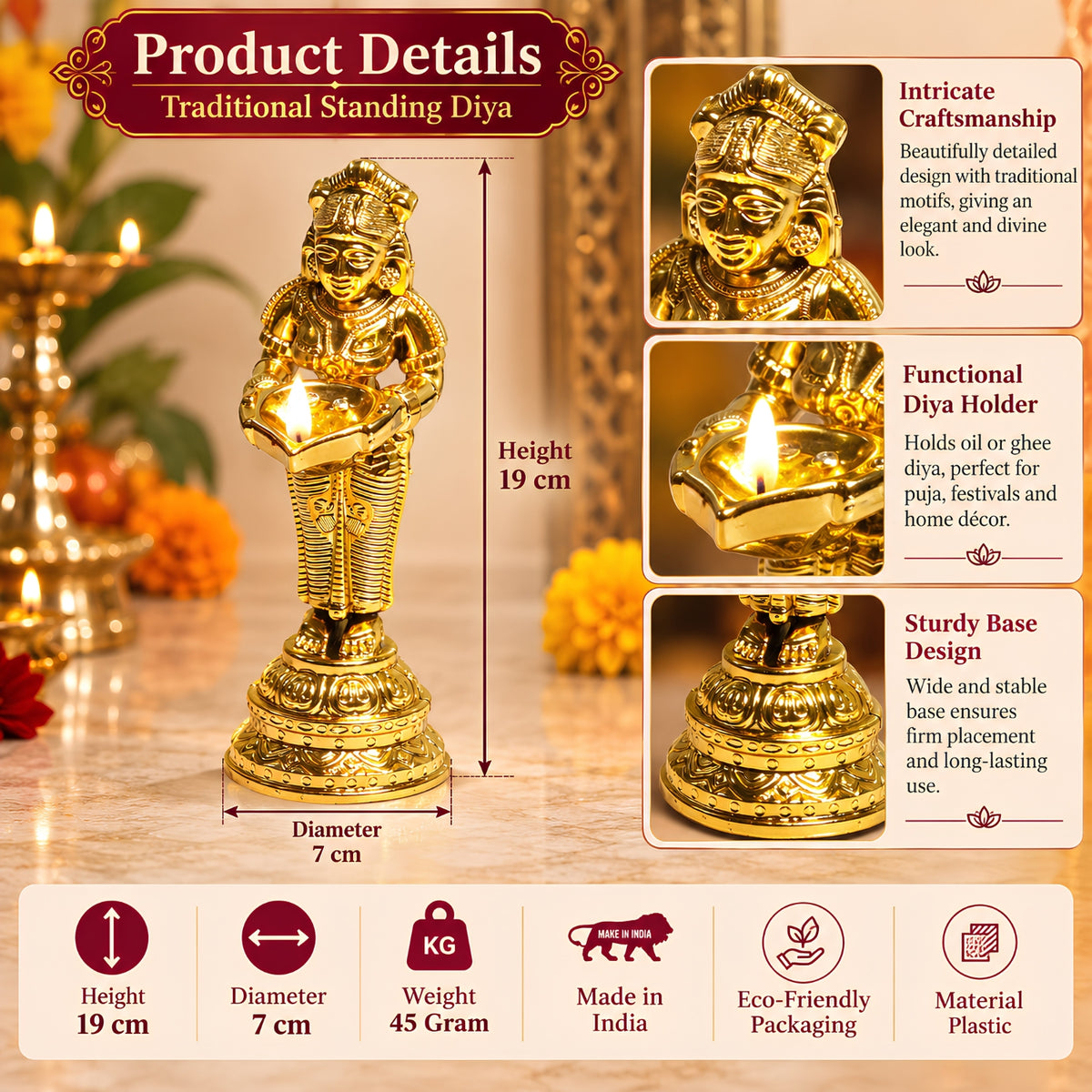 Decorative Golden Statue Welcome Lady Water Sensor Diya By Upharkaro