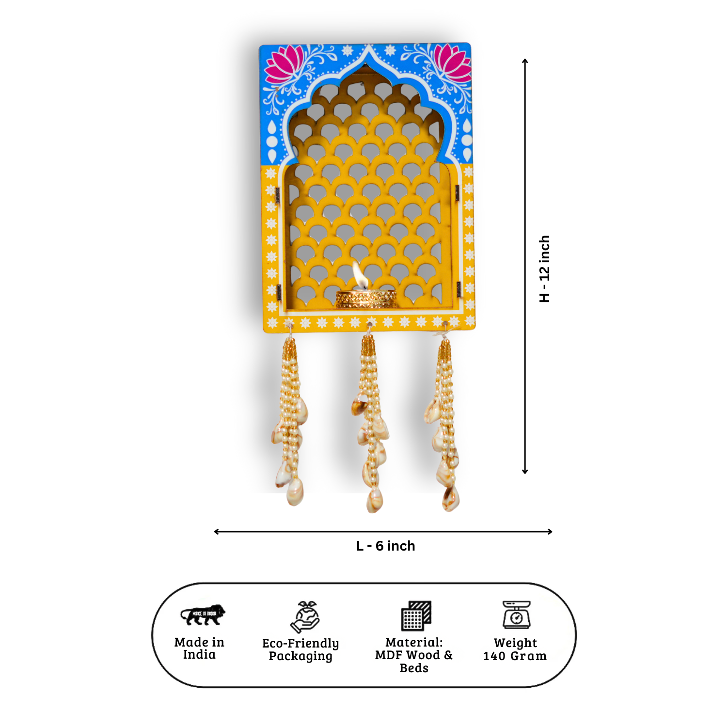 Decorative wall hanging with a candle holder on a white background