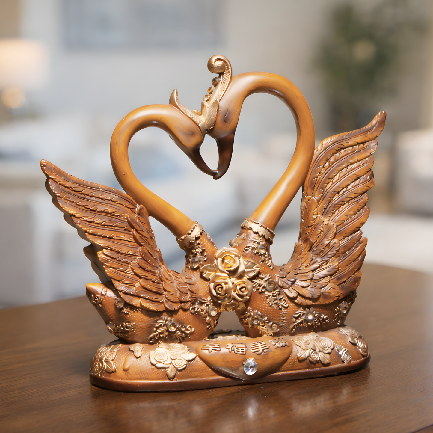 Upharkaro Decorative Swan Couple Showpiece with Heart Shape Design | Resin Love Birds Statue for Home Décor, Living Room & Gift | 27 cm