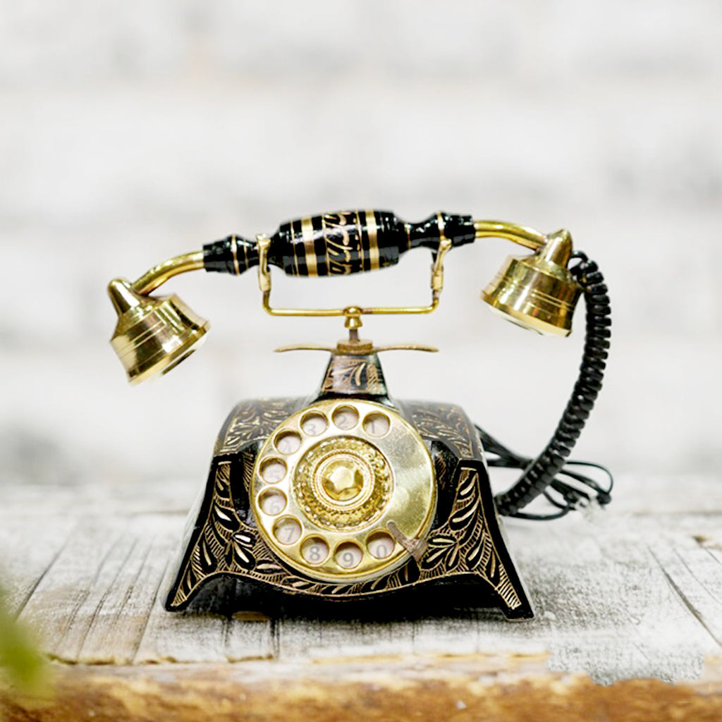 Brass Vintage Black Antique Telephone Working Rotary dial By Upharkaro