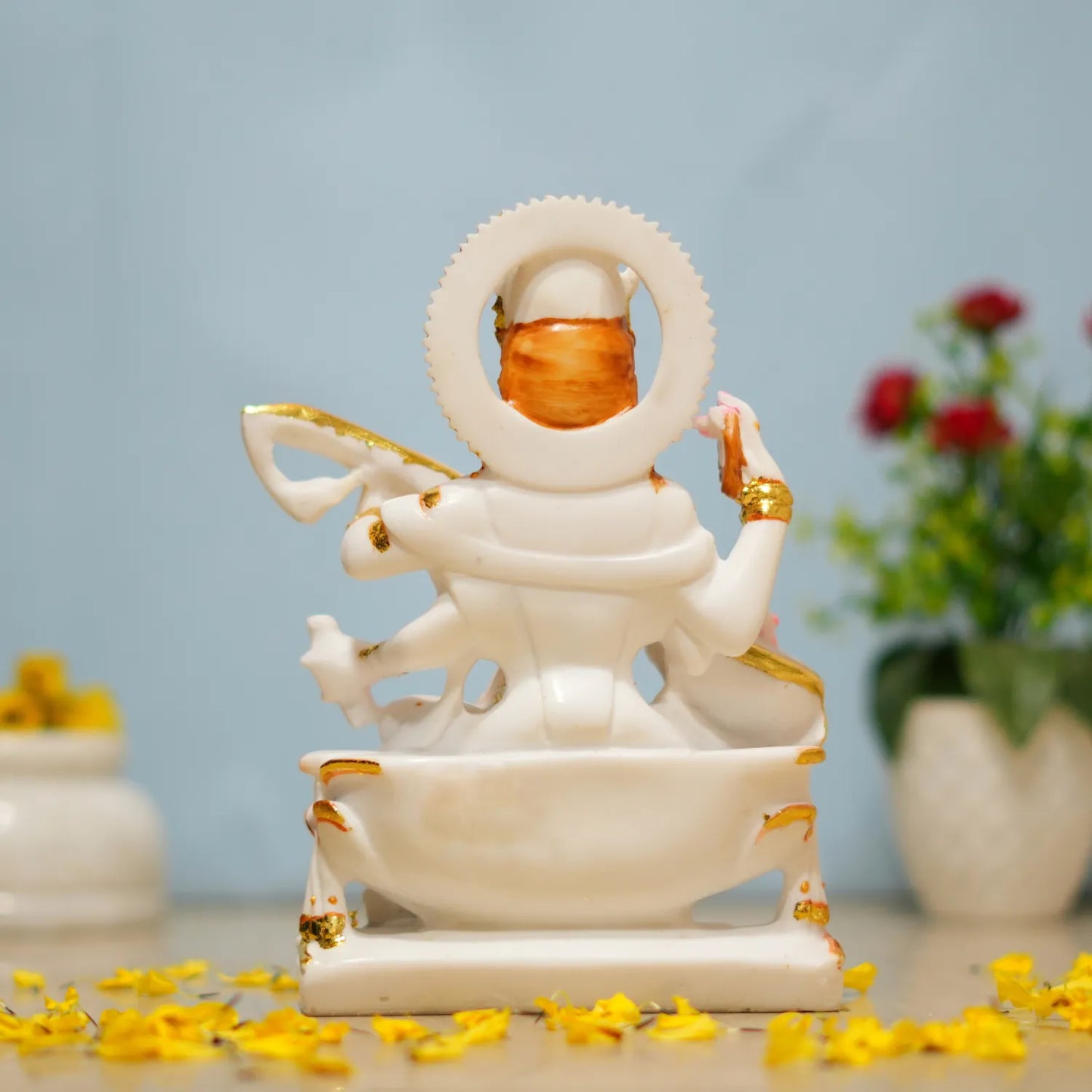 Marble Dust Maa Saraswati Murti– 9 Inch | Veena-Playing Idol for Study Room, Mandir & Education Blessing Statue By Upharkaro