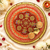 Traditional Red Velvet Decorative Pooja Thali 12 Inch with Golden Work Perfect for Festivals & Gifting By Upharkaro