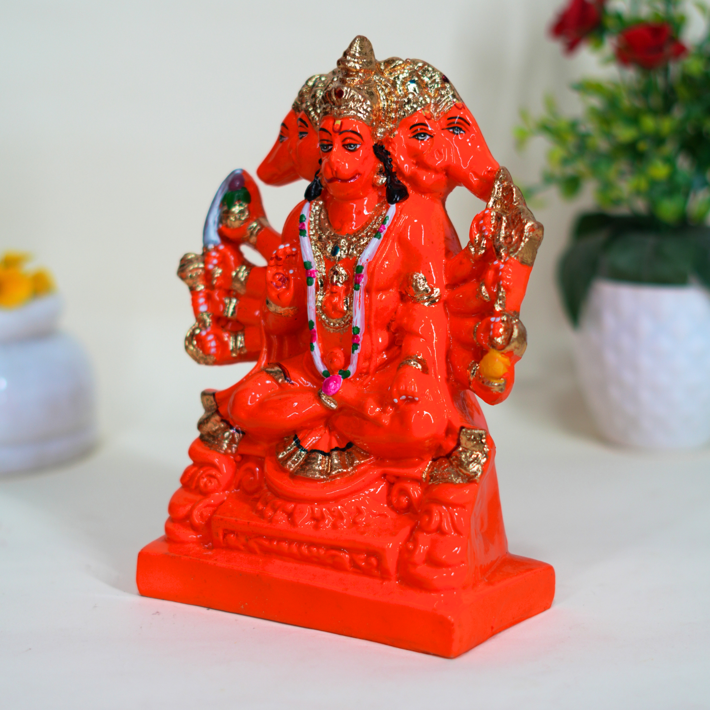 Upharkaro Divine Resin Panchmukhi Hanuman Idol for Home & Office | Powerful Protection Statue 9 inches (Red)