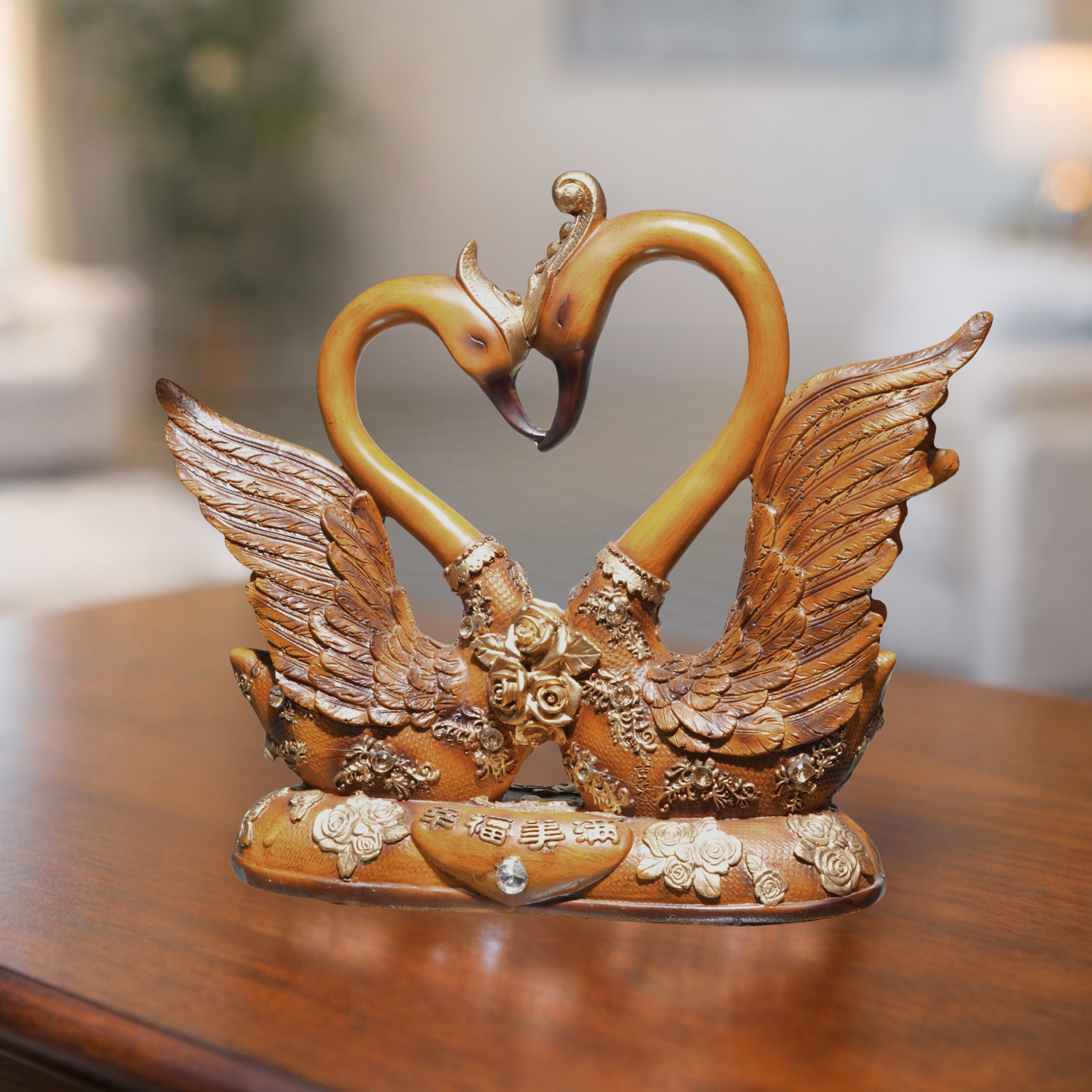 Upharkaro Decorative Swan Couple Showpiece with Heart Shape Design | Resin Love Birds Statue for Home Décor, Living Room & Gift | 27 cm