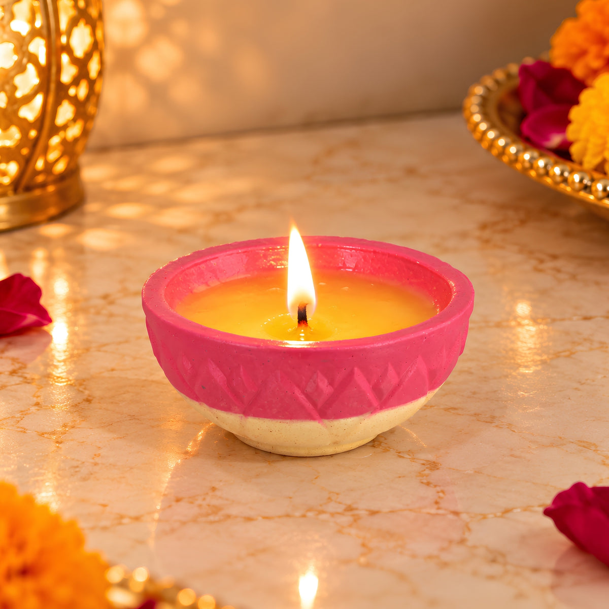 Decorative Ghee-Effect Wax Fancy Clay Diya – 12 Pc Set Box, Handcrafted Traditional Clay Diyas for Diwali, Pooja, Home Decor & Festive Gifting