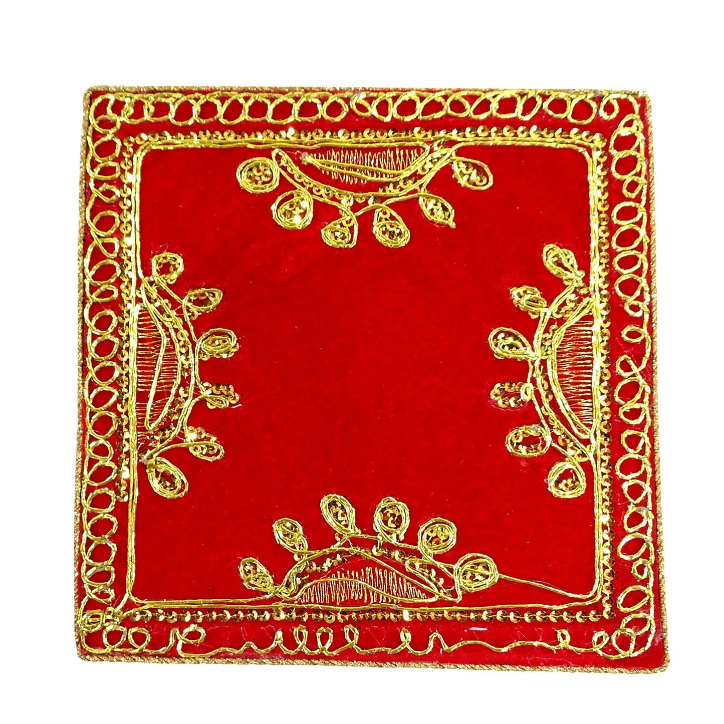 Wooden Velvet decorated Hand Crafted  Bajot (Chowki) For Pooja (6*6 Inche) 145 Gram By Upharkaro