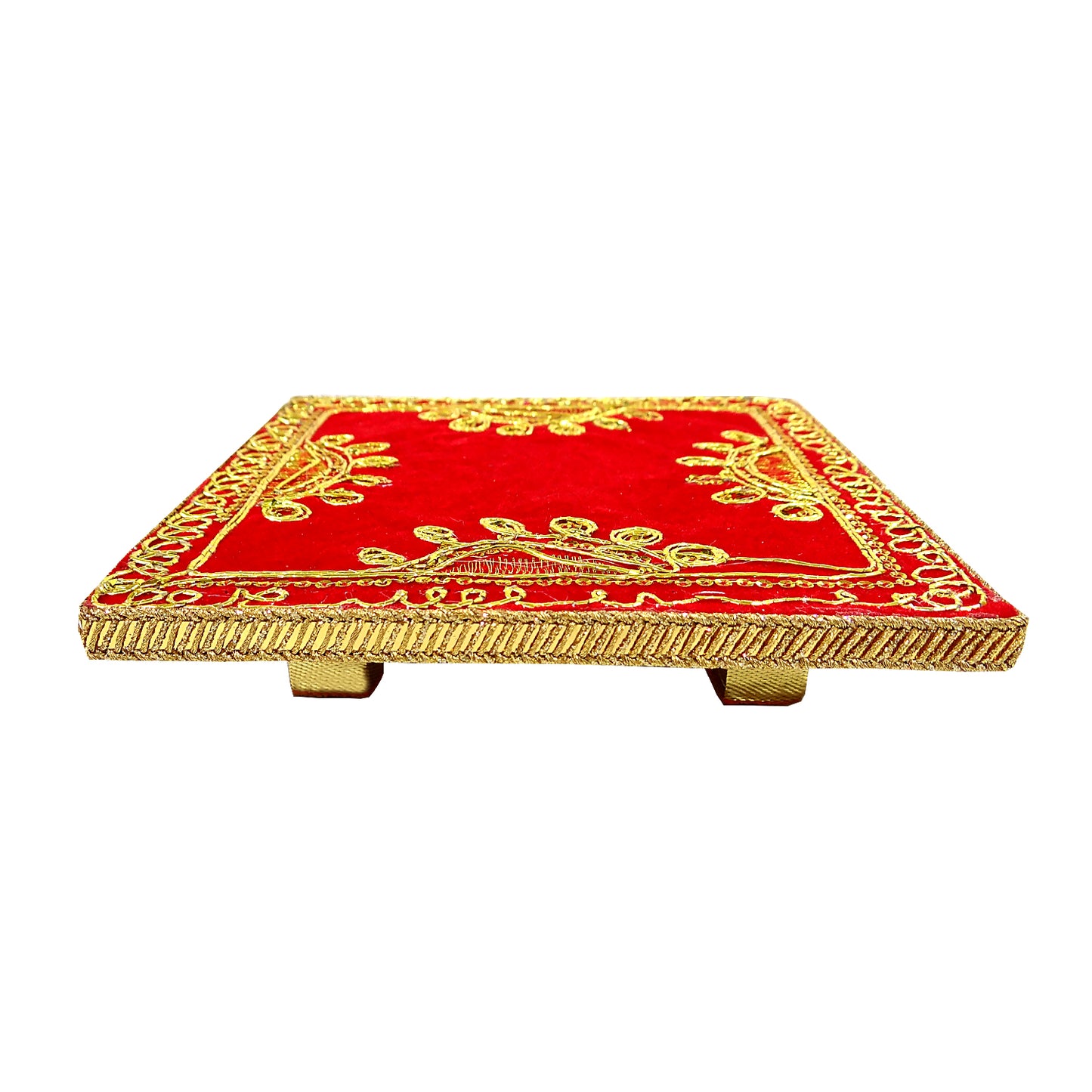 Wooden Velvet decorated Hand Crafted  Bajot (Chowki) For Pooja (6*6 Inche) 145 Gram By Upharkaro