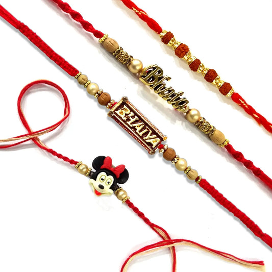 Three decorative bracelets with red strings and beads on a white background