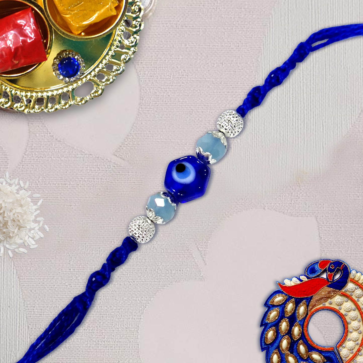 Blue Evil Eye Rakhi with Blue Moli By Upharkaro-Upharkaro