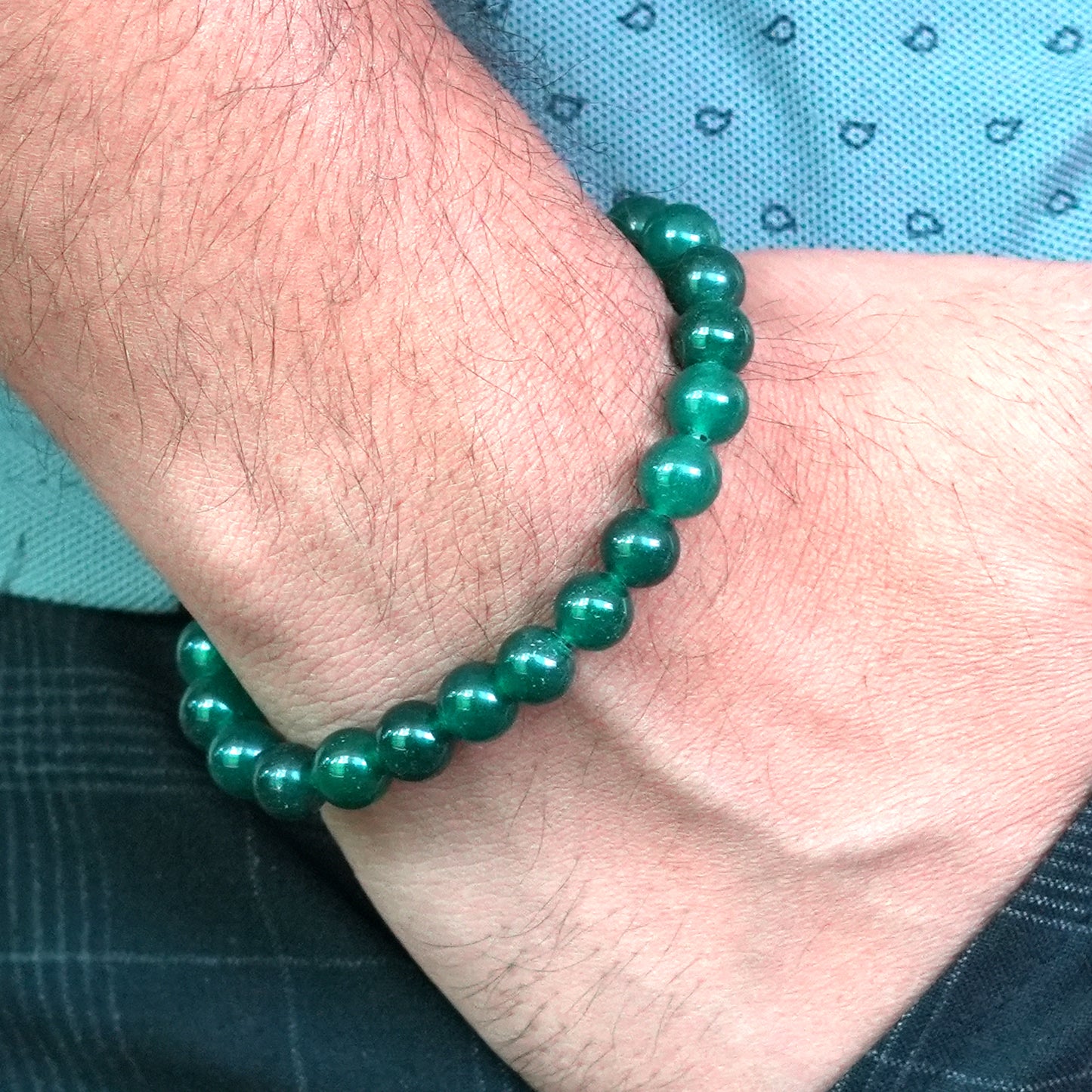 Upharkaro Dark Green Crystal Bead Bracelet for Men & Women | Healing Stone Bracelet