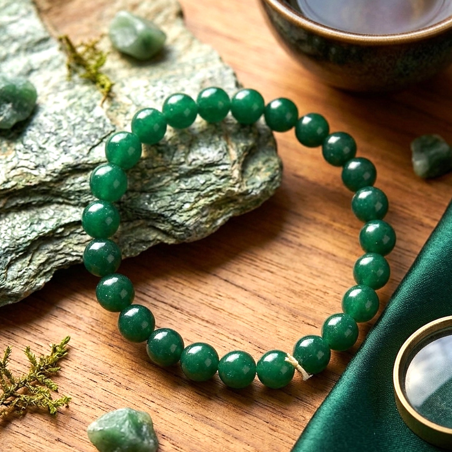 Upharkaro Dark Green Crystal Bead Bracelet for Men & Women | Healing Stone Bracelet