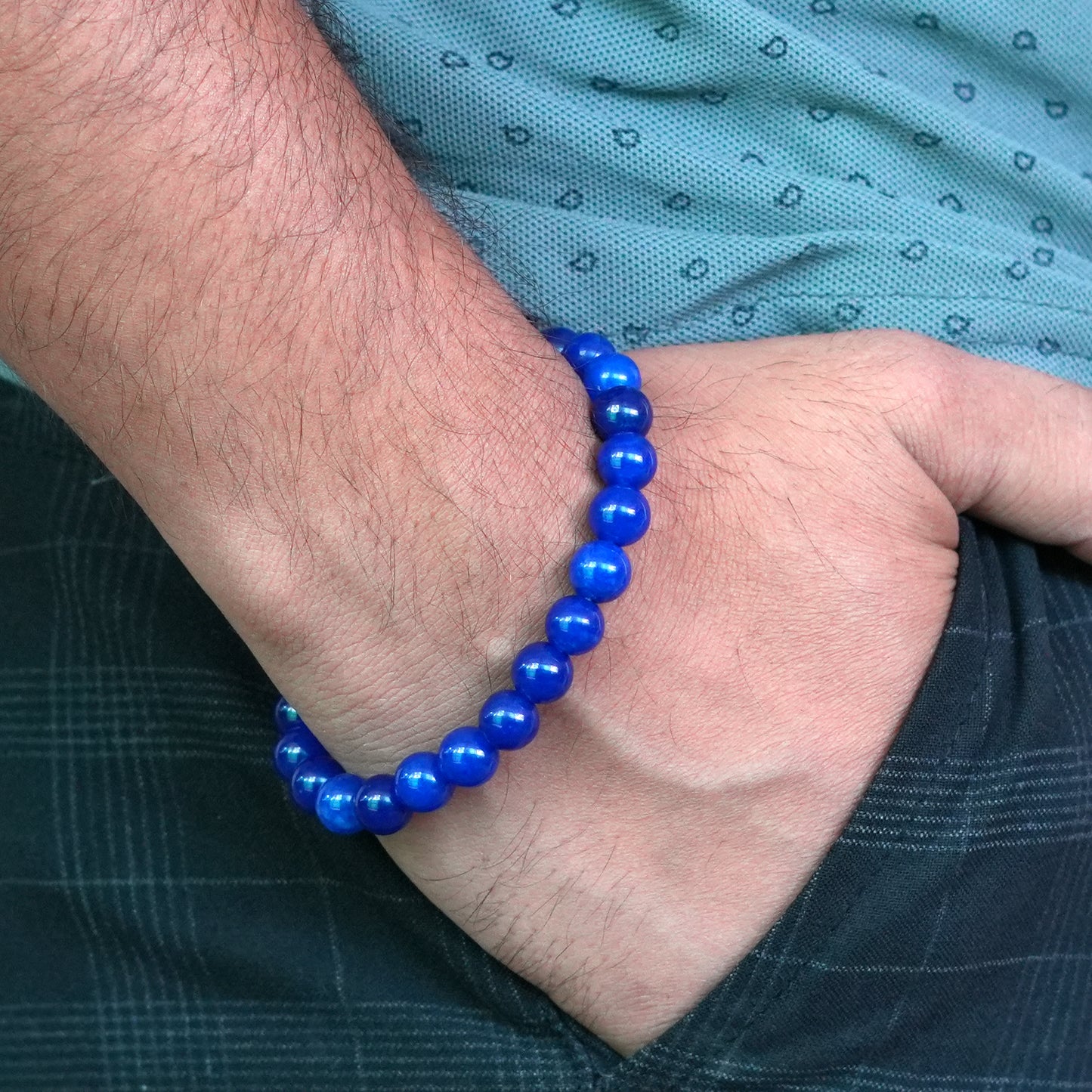 Upharkaro Royal Blue Crystal Bead Bracelet for Men & Women | Healing Stone Bracelet