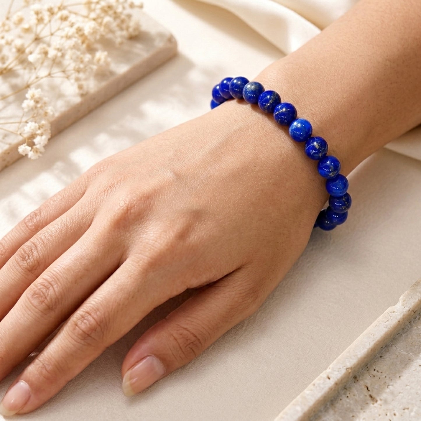 Upharkaro Royal Blue Crystal Bead Bracelet for Men & Women | Healing Stone Bracelet