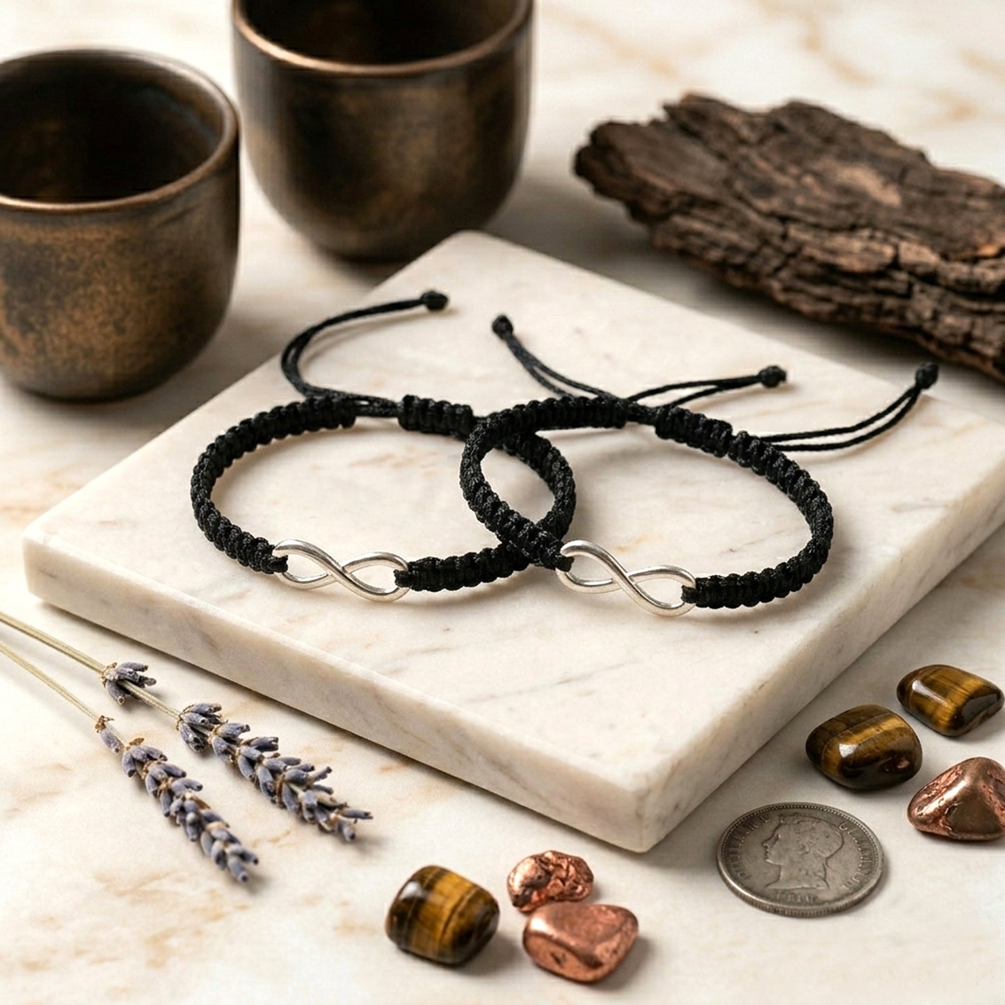 Upharkaro Infinity Couple Bracelet Set of 2 | Handmade Adjustable Black Cord Friendship Bracelets for Men & Women | Symbol of Eternal Love, Bond & Togetherness