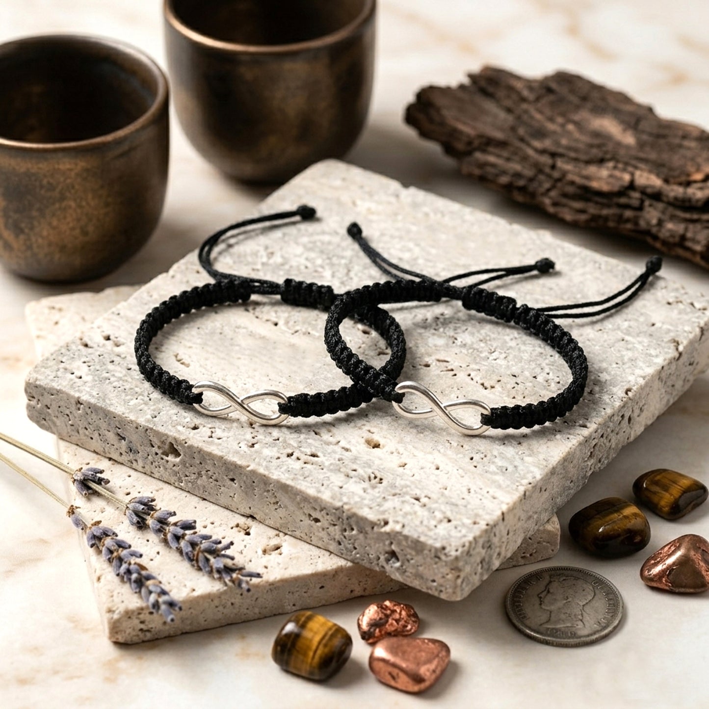 Upharkaro Infinity Couple Bracelet Set of 2 | Handmade Adjustable Black Cord Friendship Bracelets for Men & Women | Symbol of Eternal Love, Bond & Togetherness