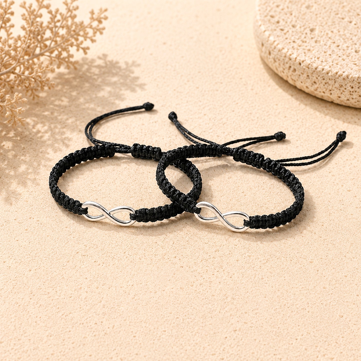 Upharkaro Infinity Couple Bracelet Set of 2 | Handmade Adjustable Black Cord Friendship Bracelets for Men & Women | Symbol of Eternal Love, Bond & Togetherness
