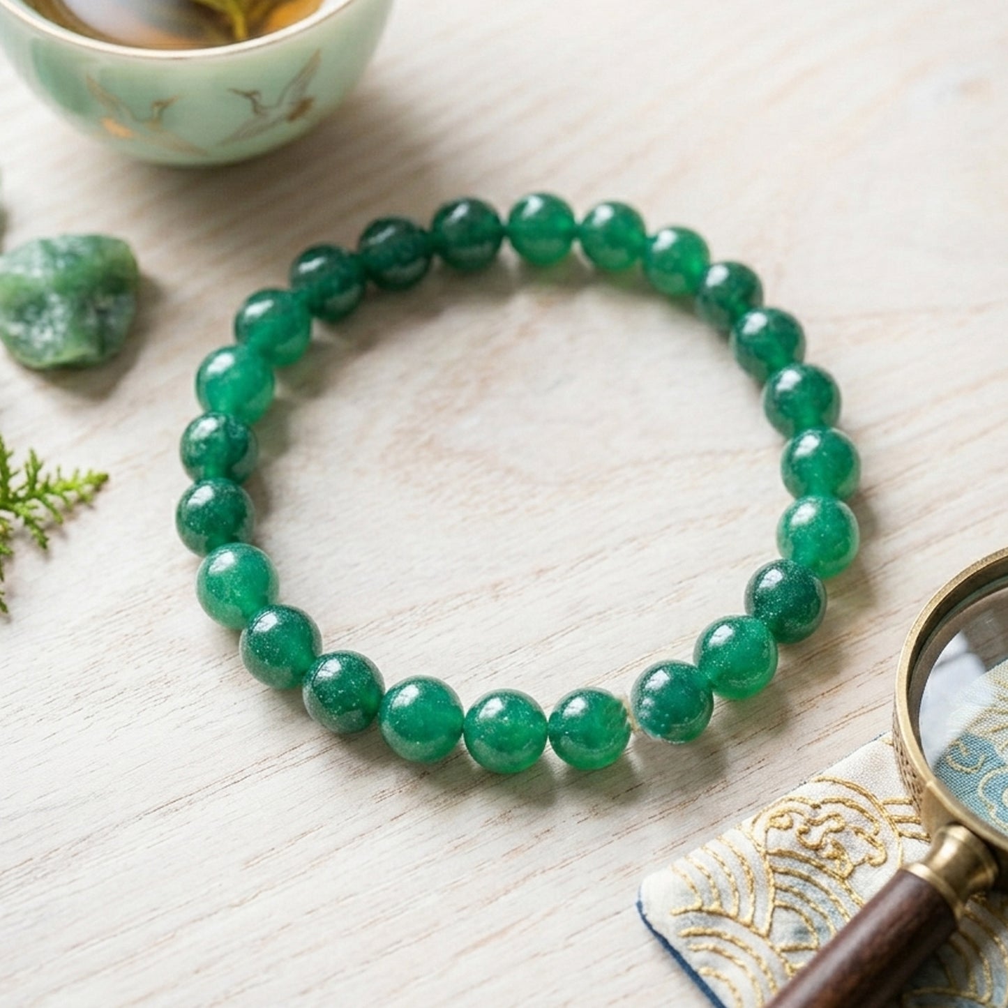 Upharkaro Lime Green Crystal Bead Bracelet | Stylish Stretchable Healing Stone Bracelet for Men & Women By Upharkaro