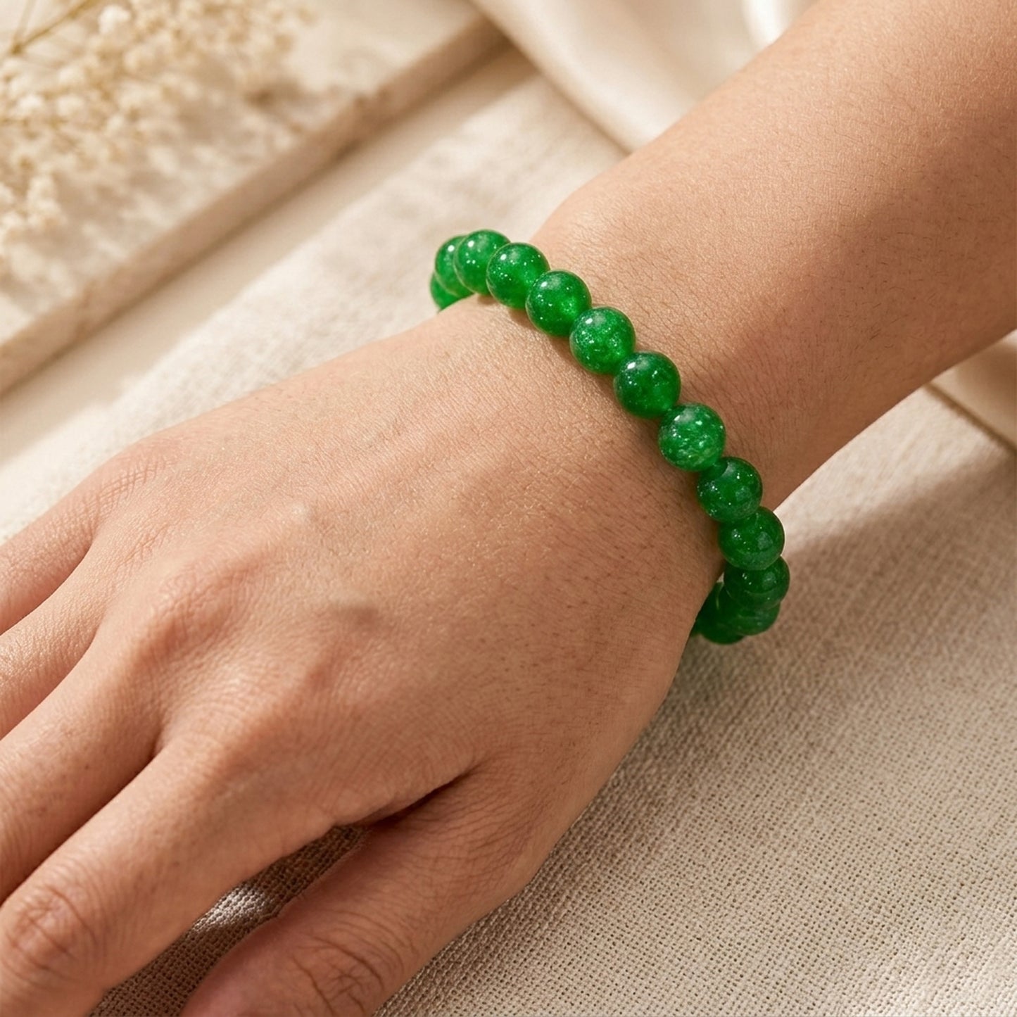Upharkaro Lime Green Crystal Bead Bracelet | Stylish Stretchable Healing Stone Bracelet for Men & Women By Upharkaro