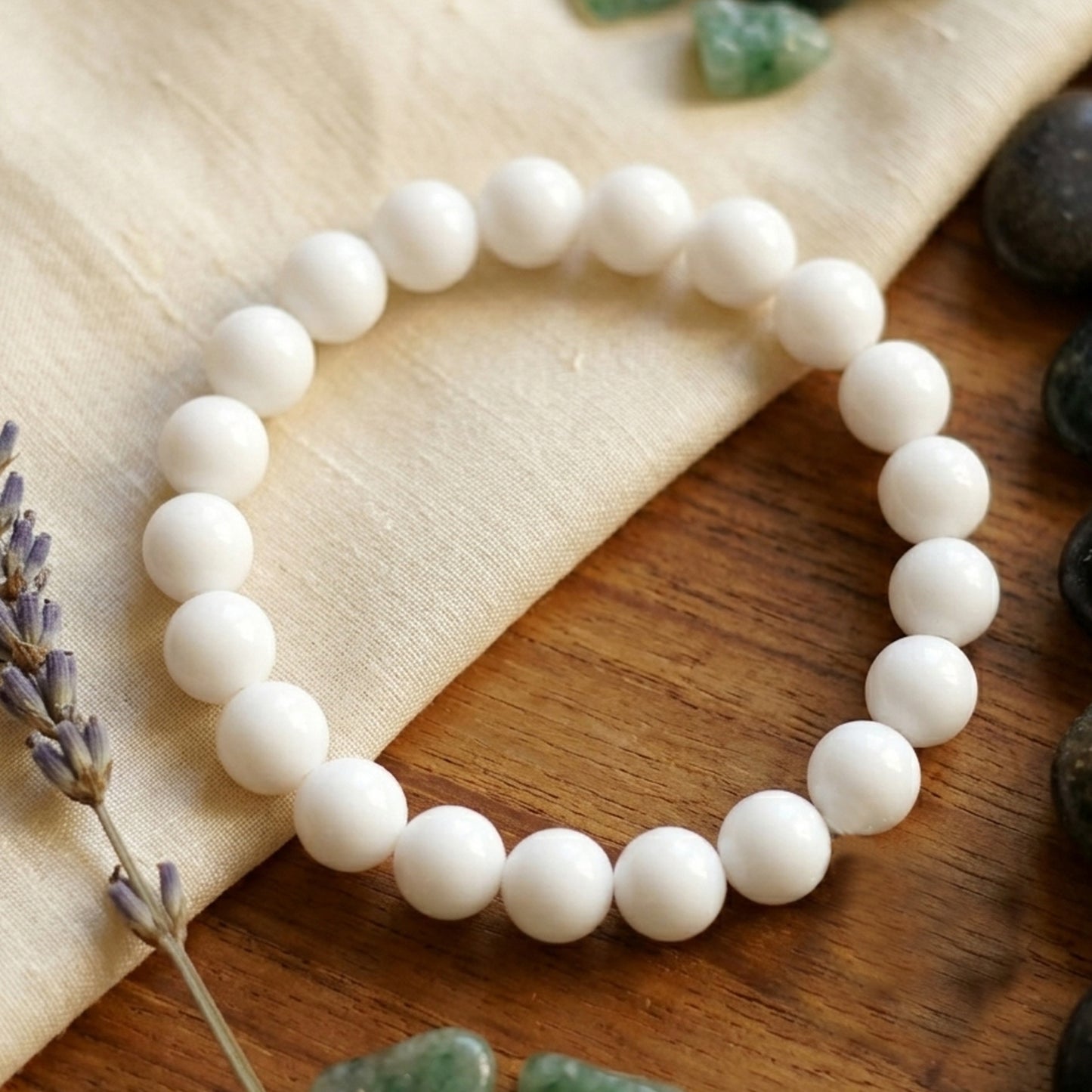 White Precious Stone Bracelet – Natural Healing Crystal Beaded Bracelet for Women & Men