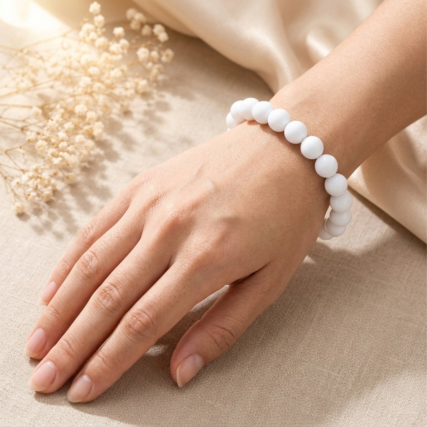 White Precious Stone Bracelet – Natural Healing Crystal Beaded Bracelet for Women & Men