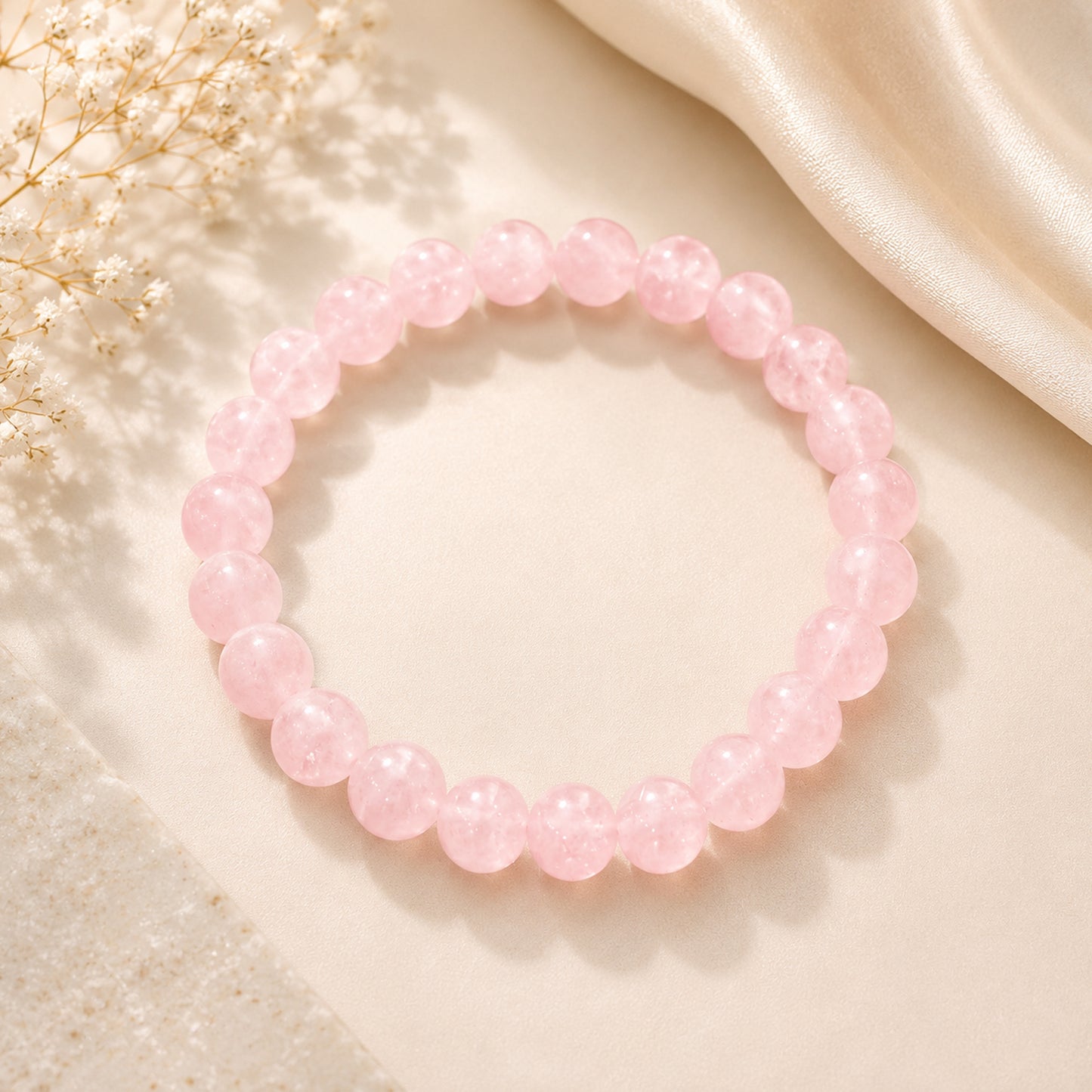 Upharkaro Light Pink Crystal Stone Bracelet for Men & Women | Healing Beaded Bracelet