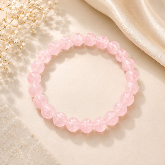 Upharkaro Light Pink Crystal Stone Bracelet for Men & Women | Healing Beaded Bracelet