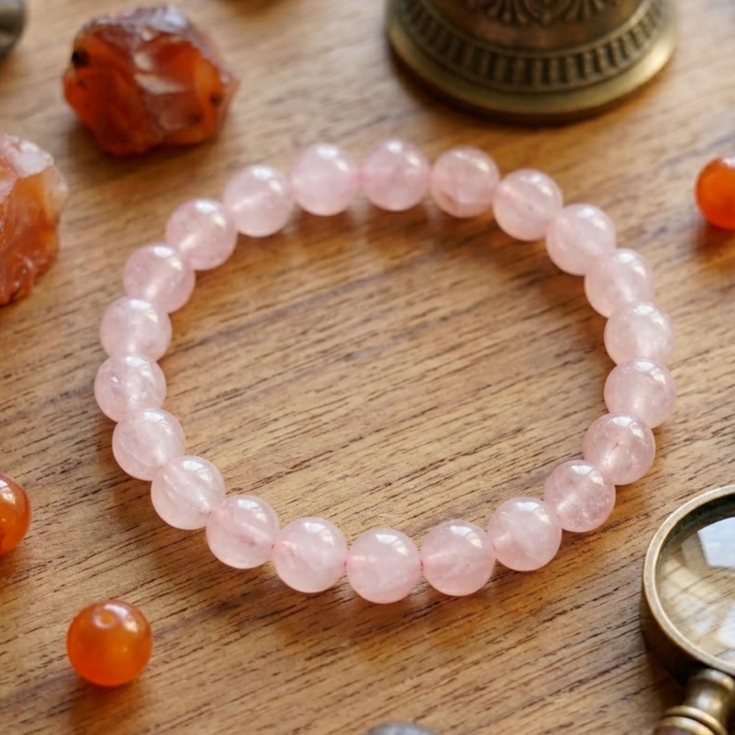 Upharkaro Light Pink Crystal Stone Bracelet for Men & Women | Healing Beaded Bracelet