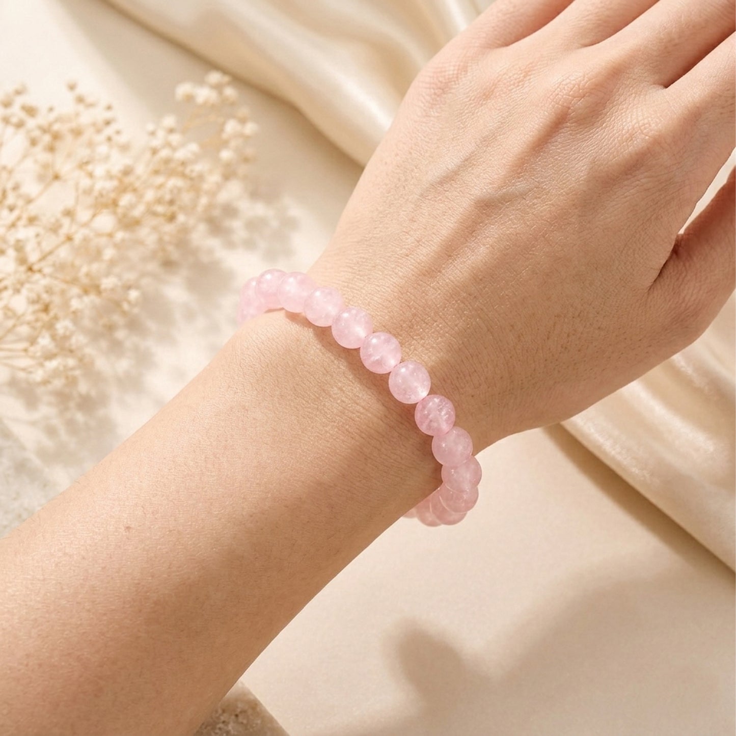 Upharkaro Light Pink Crystal Stone Bracelet for Men & Women | Healing Beaded Bracelet