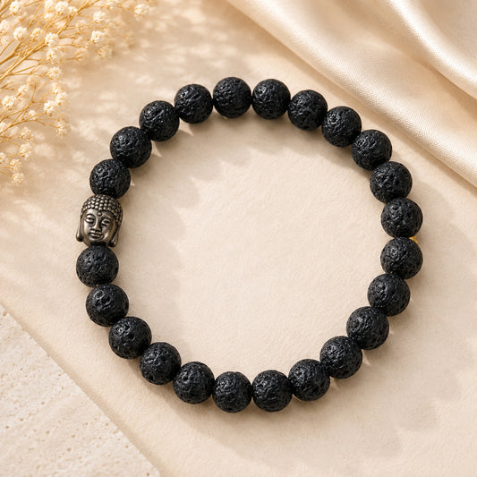 Upharkaro Natural Lava Stone Crystal Healing Bracelet for Men & Women | Premium Stretchable Beaded Spiritual Bracelet for Yoga, Meditation, Daily Wear & Fashion Styling