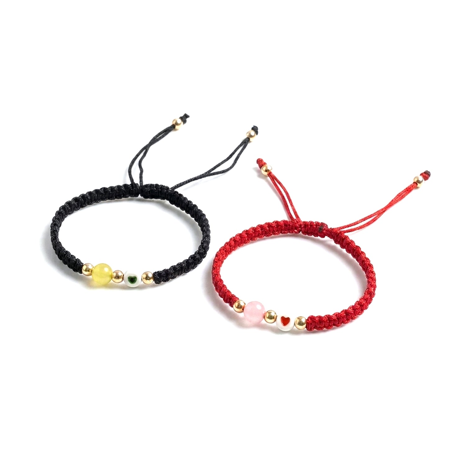 Upharkaro Handmade Heart Charm Red & Black Dhaga Bracelet Set of 2 | Adjustable Friendship, Couple & Family Bracelets with Lucky Beads | Stylish Love & Good Luck Wristbands for Men & Women