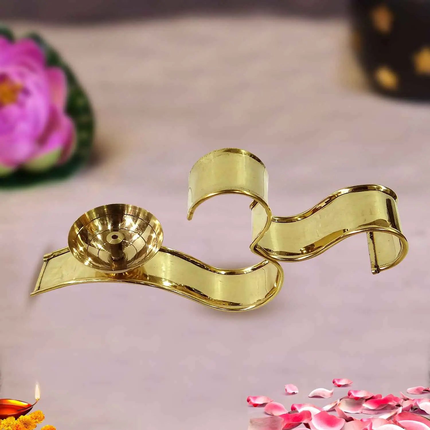 Brass Om Diya Handle Stand By Upharkaro-Upharkaro