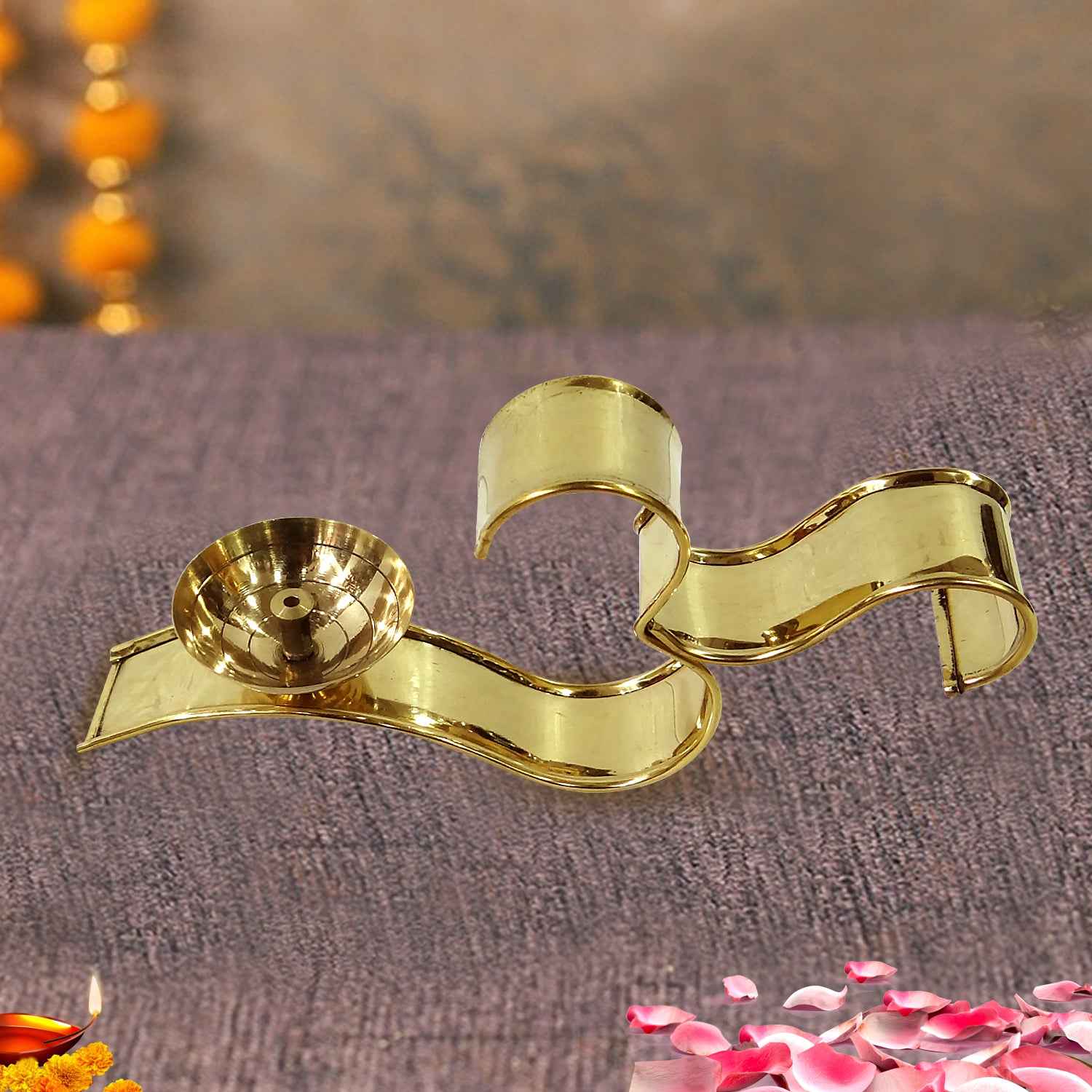 Brass Om Diya Handle Stand By Upharkaro-Upharkaro
