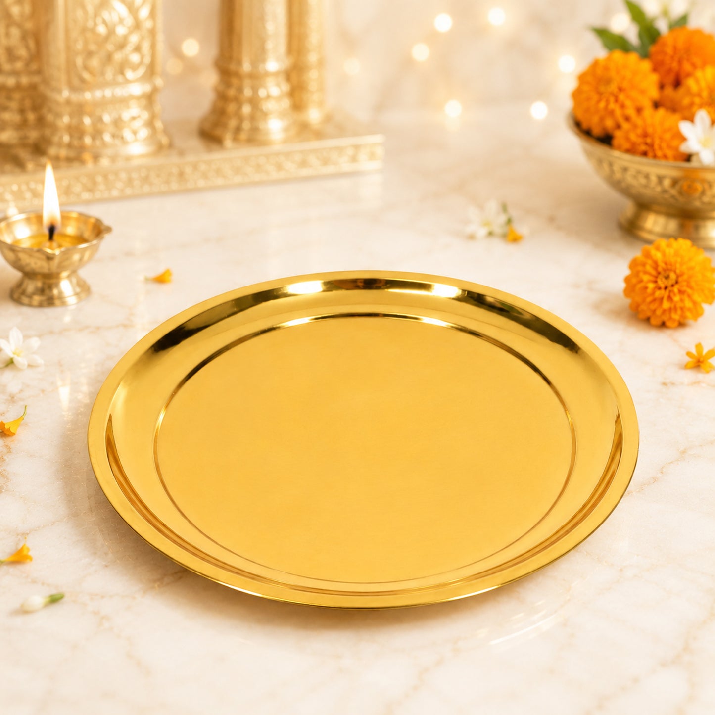 Premium Brass Polish Pooja Thali Set with Lakshmi Ganesh Idol, Brass Diya & Agarbatti Holder for Home Temple & Diwali, Navratri, Housewarming & Wedding Gift | Brass Diya Included, Agarbatti Holder, Home Temple Use, Diwali & Navratri, Housewarming Gift