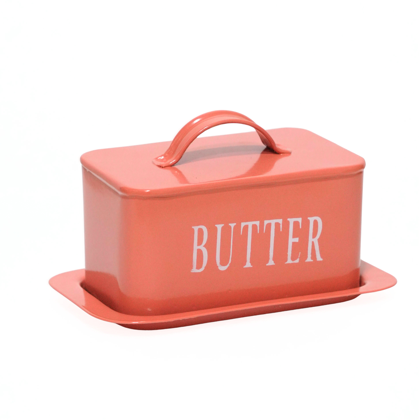 Rectangular Terracotta-Red Metal Butter Dish with Lid & Tray | Food-Safe Butter Container for Kitchen Countertop | 17 x 12 x 8 cm