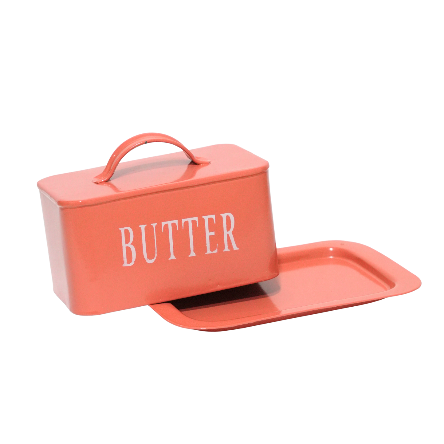 Rectangular Terracotta-Red Metal Butter Dish with Lid & Tray | Food-Safe Butter Container for Kitchen Countertop | 17 x 12 x 8 cm